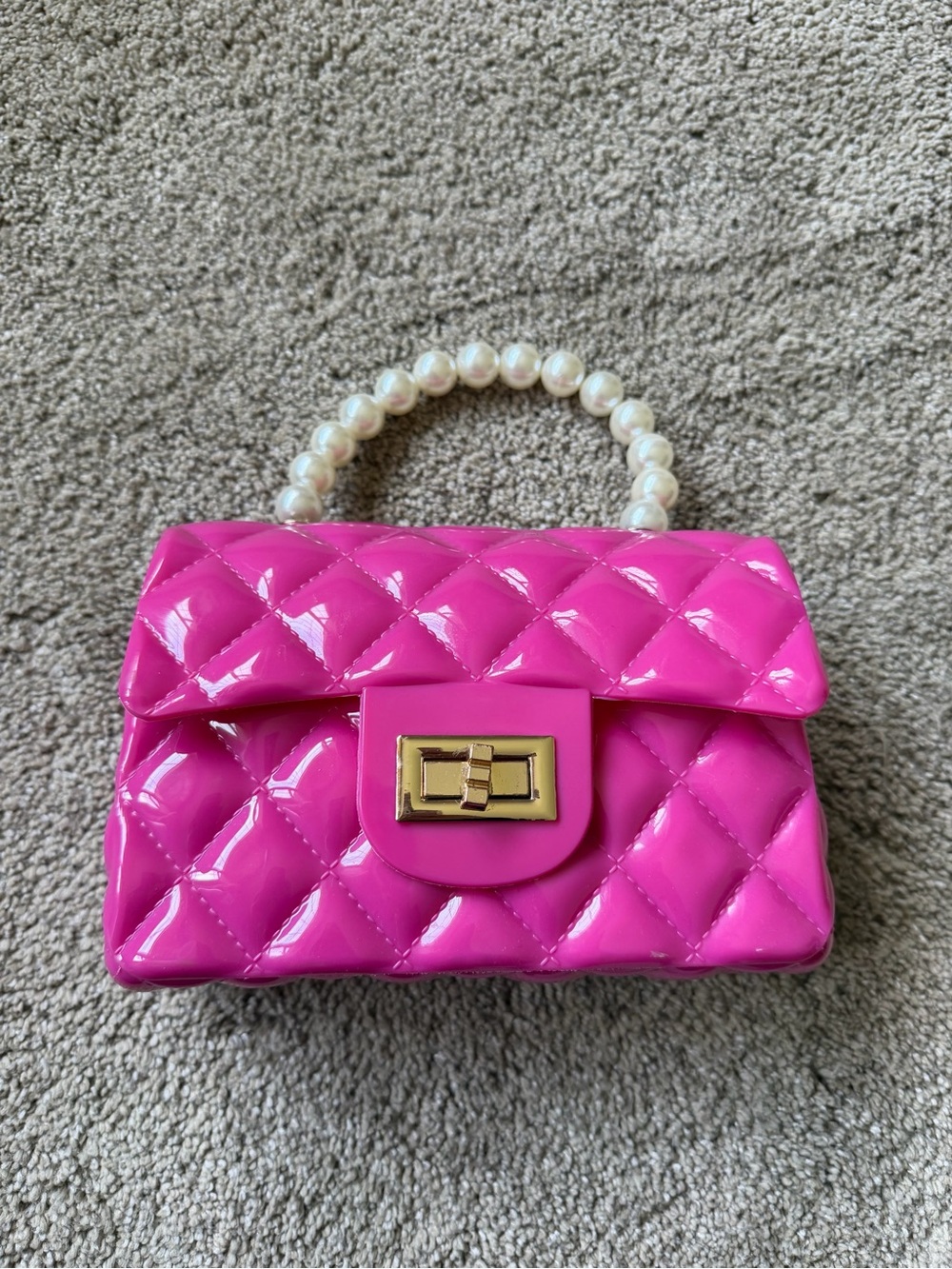 Hot Pink Quilted Pearl-Handle Top-Handle Bag